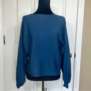 NWT Ekouaer Women’s Size Medium Indigo Blue Pullover Boat Neck Sweater